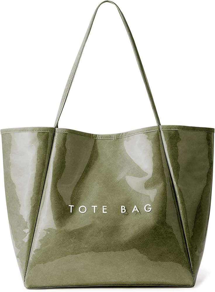 KALIDI Large PVC Tote Bag Women Weekender Hobo Bag Travel Purse Kraft Paper Oversize Shoulder Han... | Amazon (US)