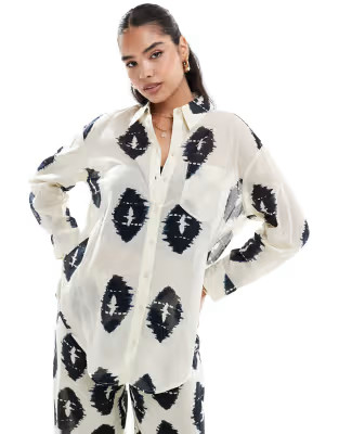 Mango oversized aztec print co-ord shirt in beige | ASOS | ASOS (Global)