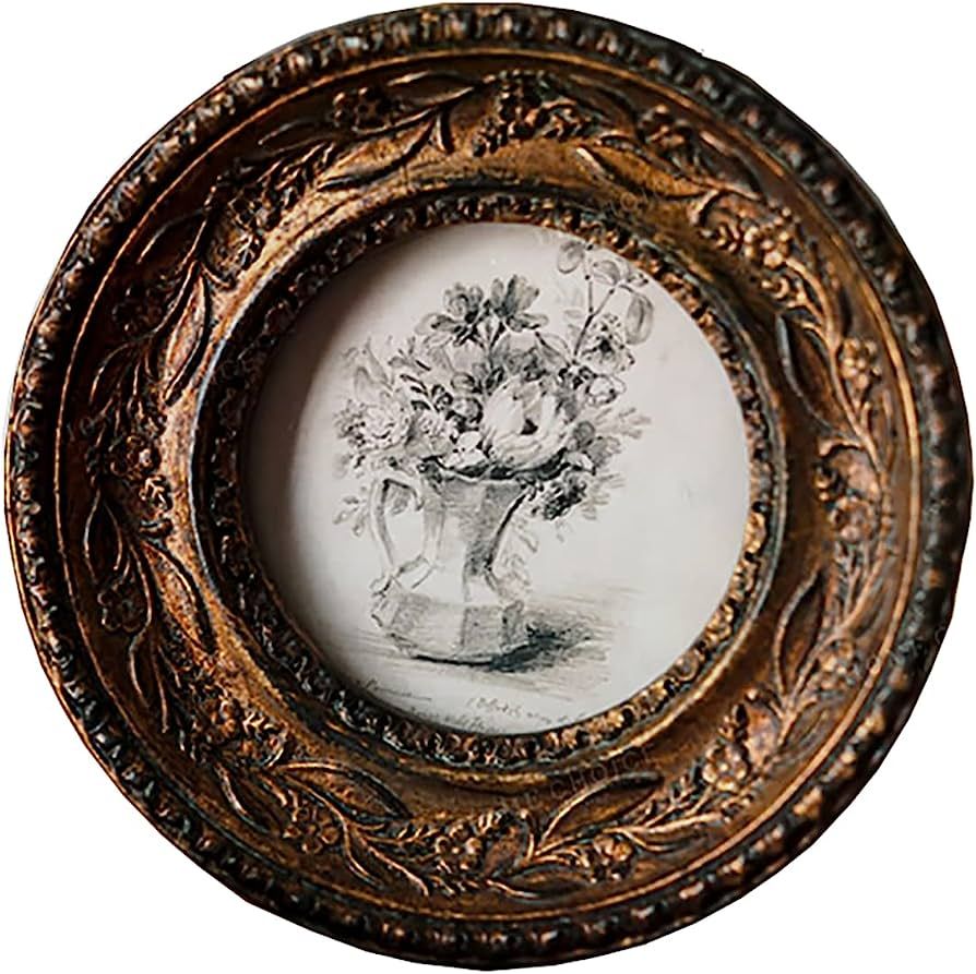 SIKOO Small Vintage 3×3 Round Picture Frame Antique Ornate Mini Photo Frame Table Top Display an... | Amazon (US)