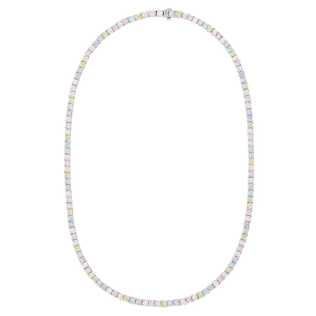Silver Pastel Rainbow Tennis Necklace | Rosie Fortescue Jewellery