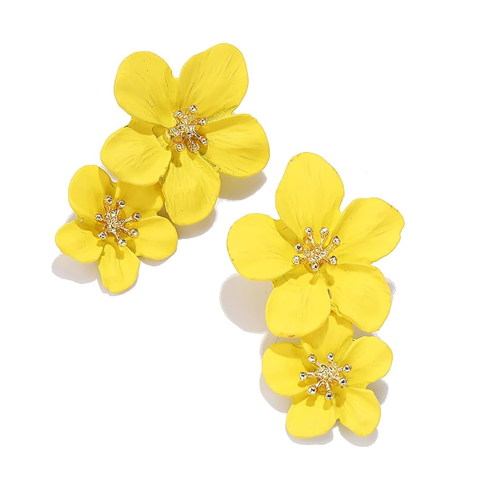 Bohemian Daisy Flower Matte Floral Petal Drop Dangle Earrings Layered Tiered for Women Chic Boho ... | Amazon (US)