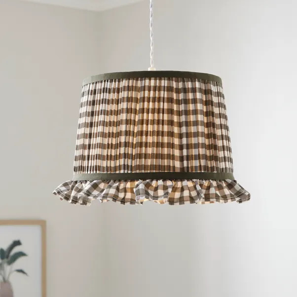 Carys Frilled Gingham Drum Lamp Shade | Dunelm