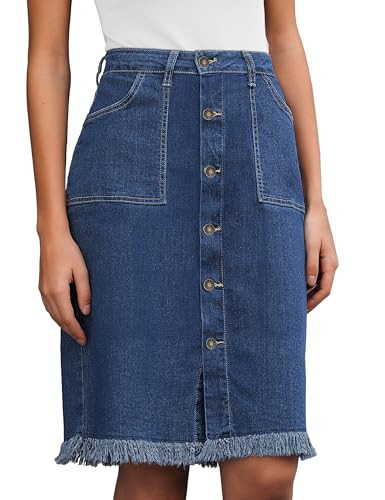 Vetinee Knee Length Denim Skirts for Women Pencil Jean Summer Dark Atlantic Blue X-Large Fits Size 16 - Size 18 | Amazon (US)