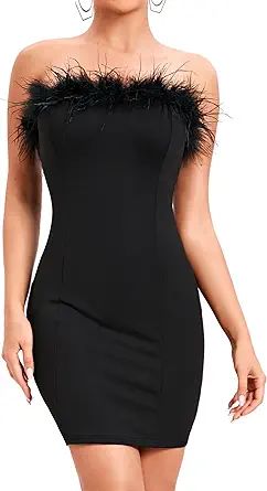 CYCLAMEN Women's Feather Dress Tube Slip Dress Slim Fit Bodycon Mini Midi Maxi Dress Party Club E... | Amazon (US)