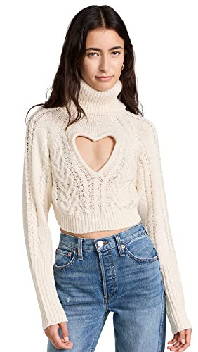 For Love & Lemons Women's Vera Cropped Cutout Sweater, Cream, Off White, L | Amazon (US)