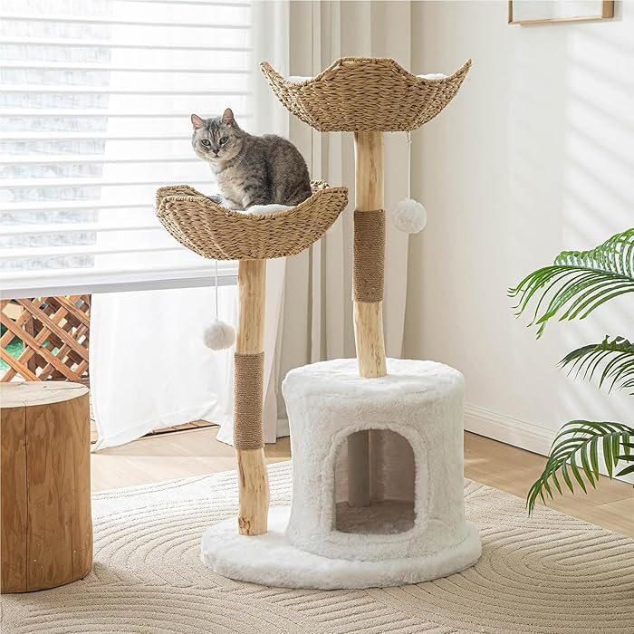 Modern Cat Tree for Indoor Cats Large Adult, 46.5" Tall Wooden Cat Tower for Large Cats with Scra... | Amazon (US)