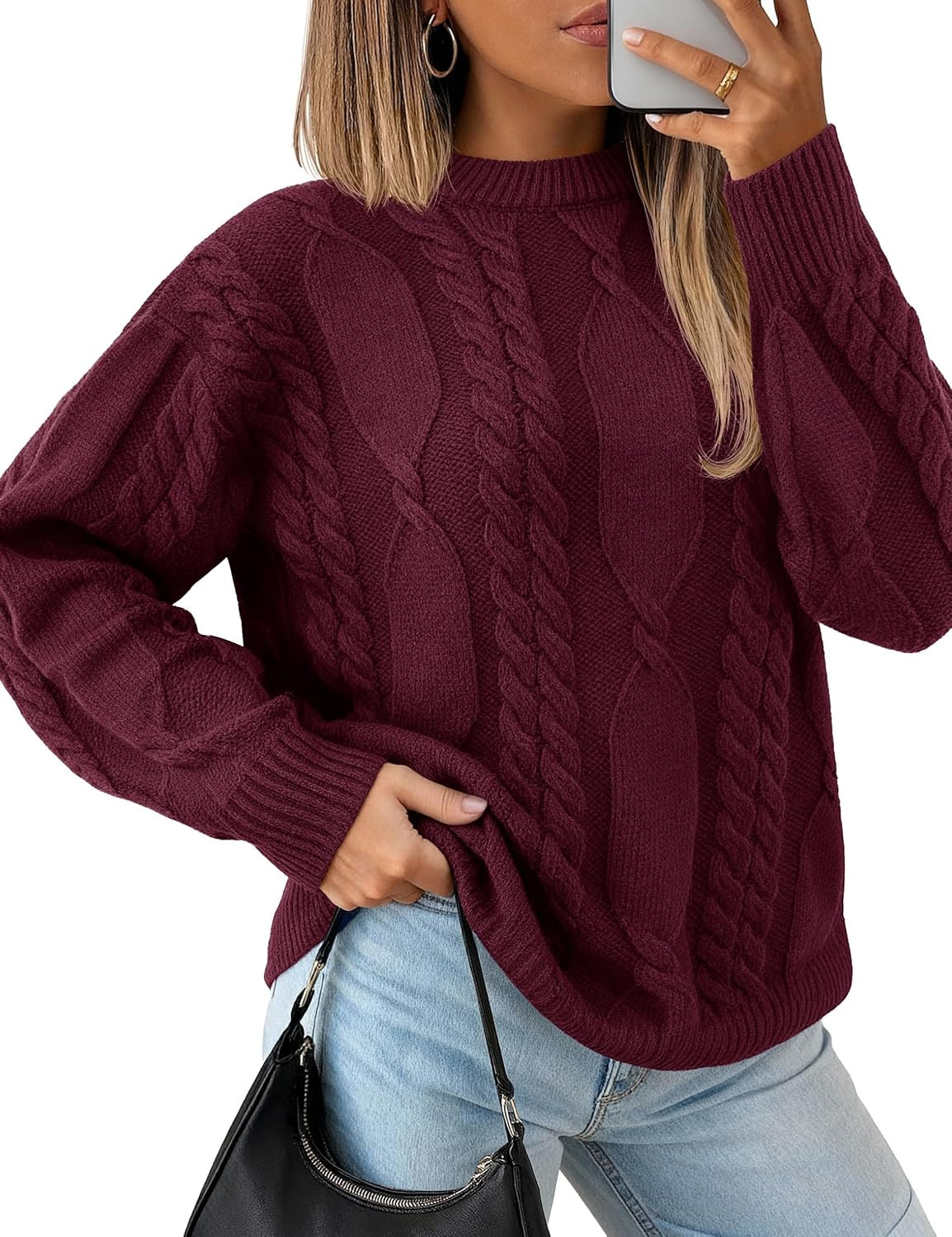 YUCOLEN Womens Sweater Cable Knit Pullover Long Sleeve Crewneck Tops | Amazon (US)