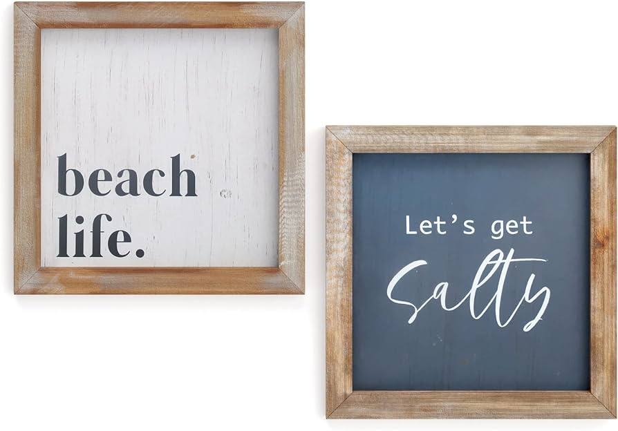 Barnyard Designs S/2 Beach Wood Framed Print Beach Decor Sign, Beach Wall Decor for Bathroom, Oce... | Amazon (US)