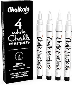 Extra Fine Tip White Chalk Markers (4 Pack 1mm Point) Chalk Pens - White Dry Erase Marker Pen for... | Amazon (US)