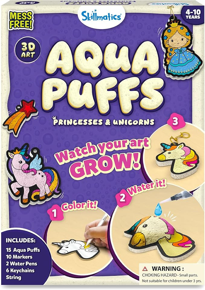 Skillmatics 3D Art Kit - Aqua Puffs Princesses & Unicorns, Stocking Stuffers, Paint by Number Cra... | Amazon (US)