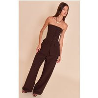 Dark Brown Premium Tailored Woven High Waist Wide Leg Pants | PrettyLittleThing US