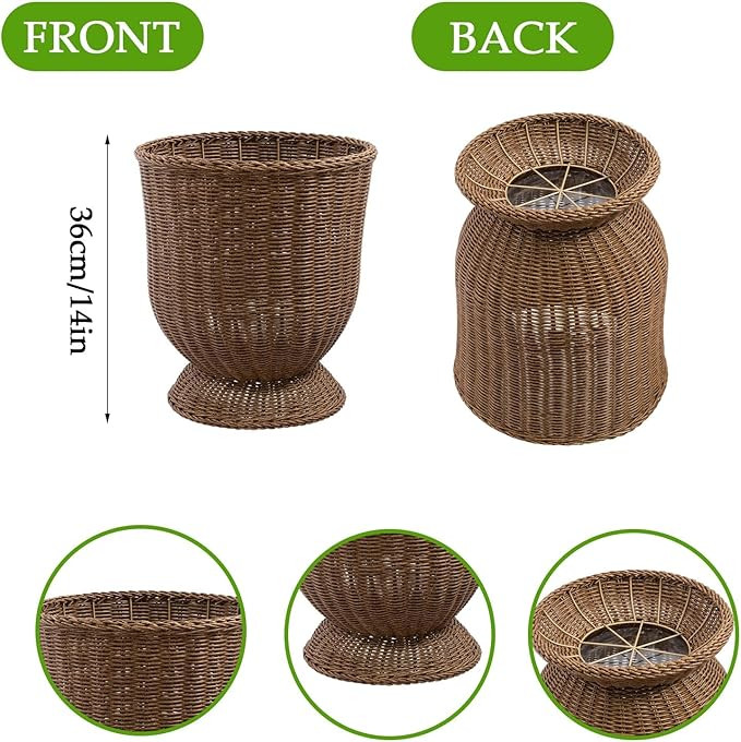 14 Inch Handwoven Boho Wicker Basket,Woven Decorative Storage Basket and Planter for Porch Patio ... | Amazon (US)