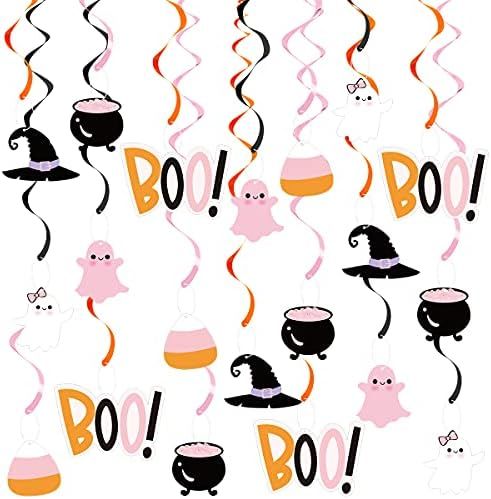 20Pcs Halloween Party Hanging Swirl,Cute Pink Ghost Sugar Bat Boo Ceiling Hanging Streamers for H... | Amazon (US)