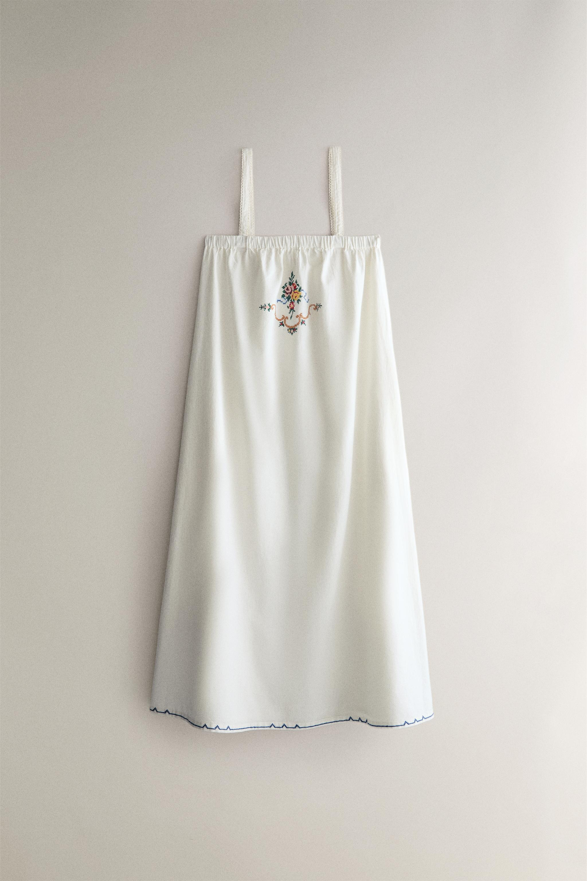 EMBROIDERED COTTON AND LINEN DRESS | Zara US