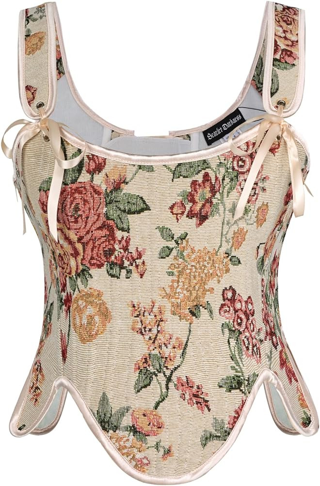 Scarlet Darkness Bustier Tops for Women Renaissance Floral Lace Up Bodyshaper Corset with Zipper | Amazon (US)