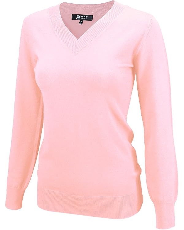 YEMAK Women's Knit Sweater Pullover – Long Sleeve V-Neck Basic Classic Casual Knitted Soft Ligh... | Amazon (US)