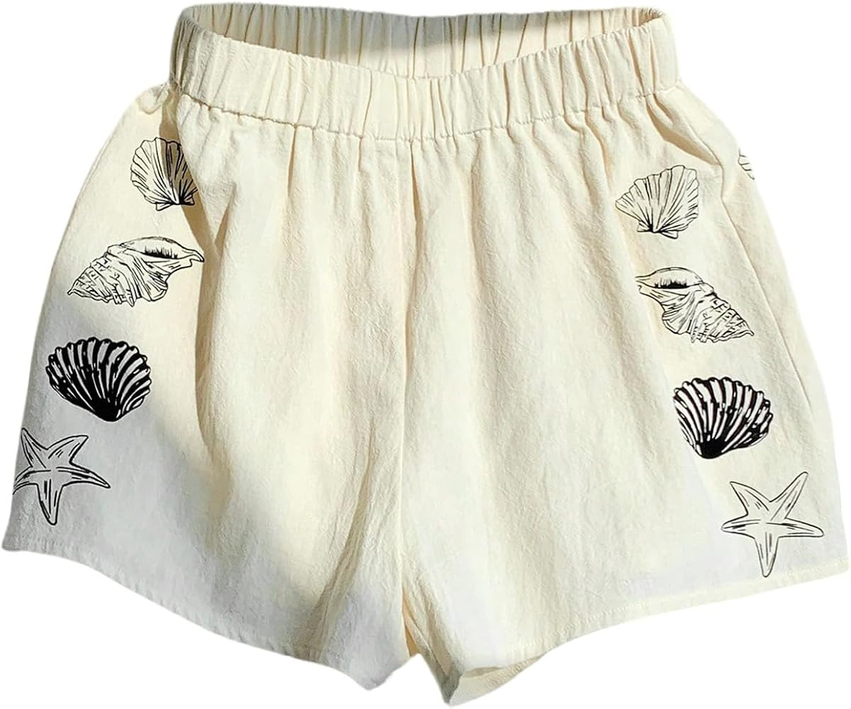 MakeMeChic Women's Summer Shorts Starfish High Elastic Waist Casual Beach Shorts | Amazon (US)