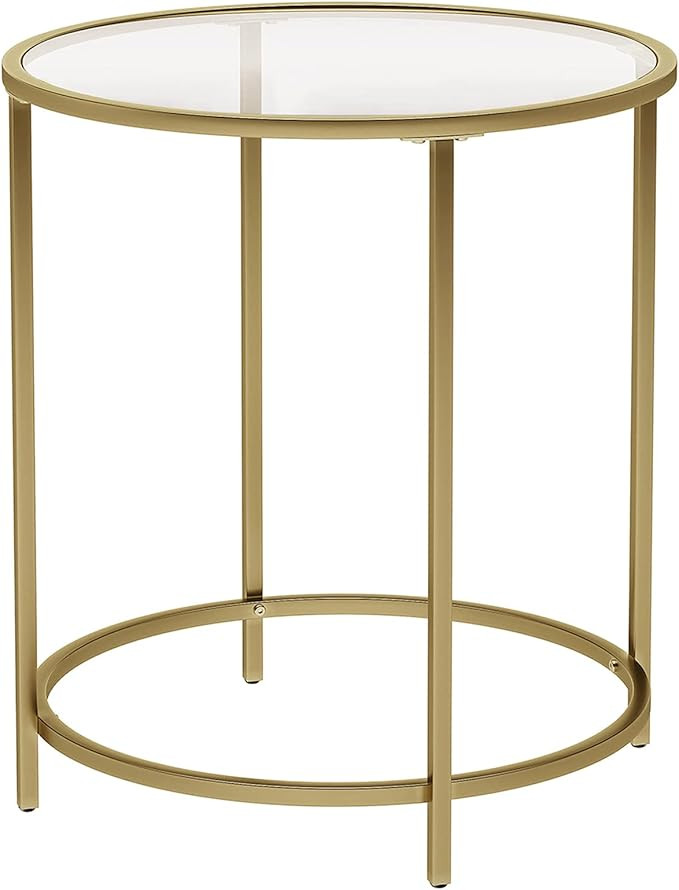 VASAGLE Round Side Table, Glass End Table with Metal Frame, Small Coffee Accent Table, Bedside Ta... | Amazon (US)