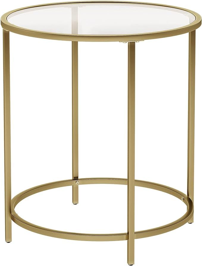 VASAGLE Round Side Table, Glass End Table with Metal Frame, Small Coffee Accent Table, Bedside Ta... | Amazon (US)