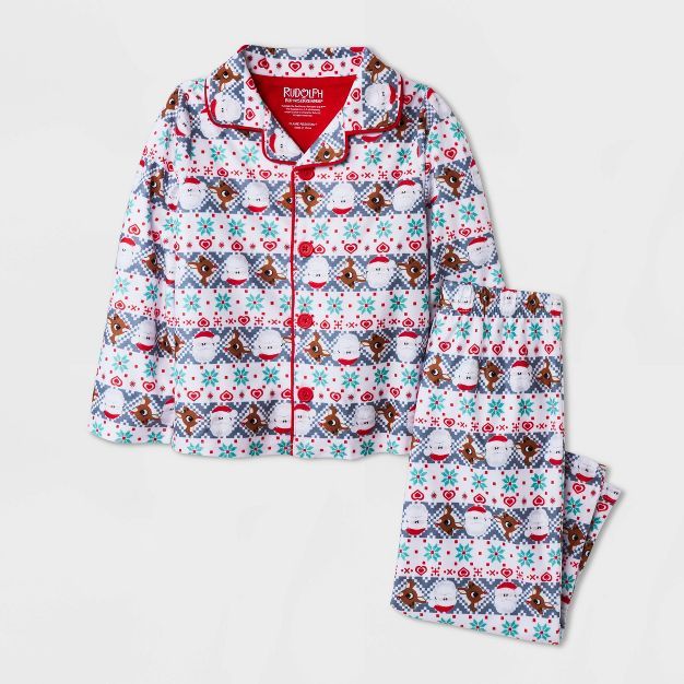 Toddler Girls' Rudolph the Red-Nosed Reindeer Fair lsle Coat Pajama Set - White | Target