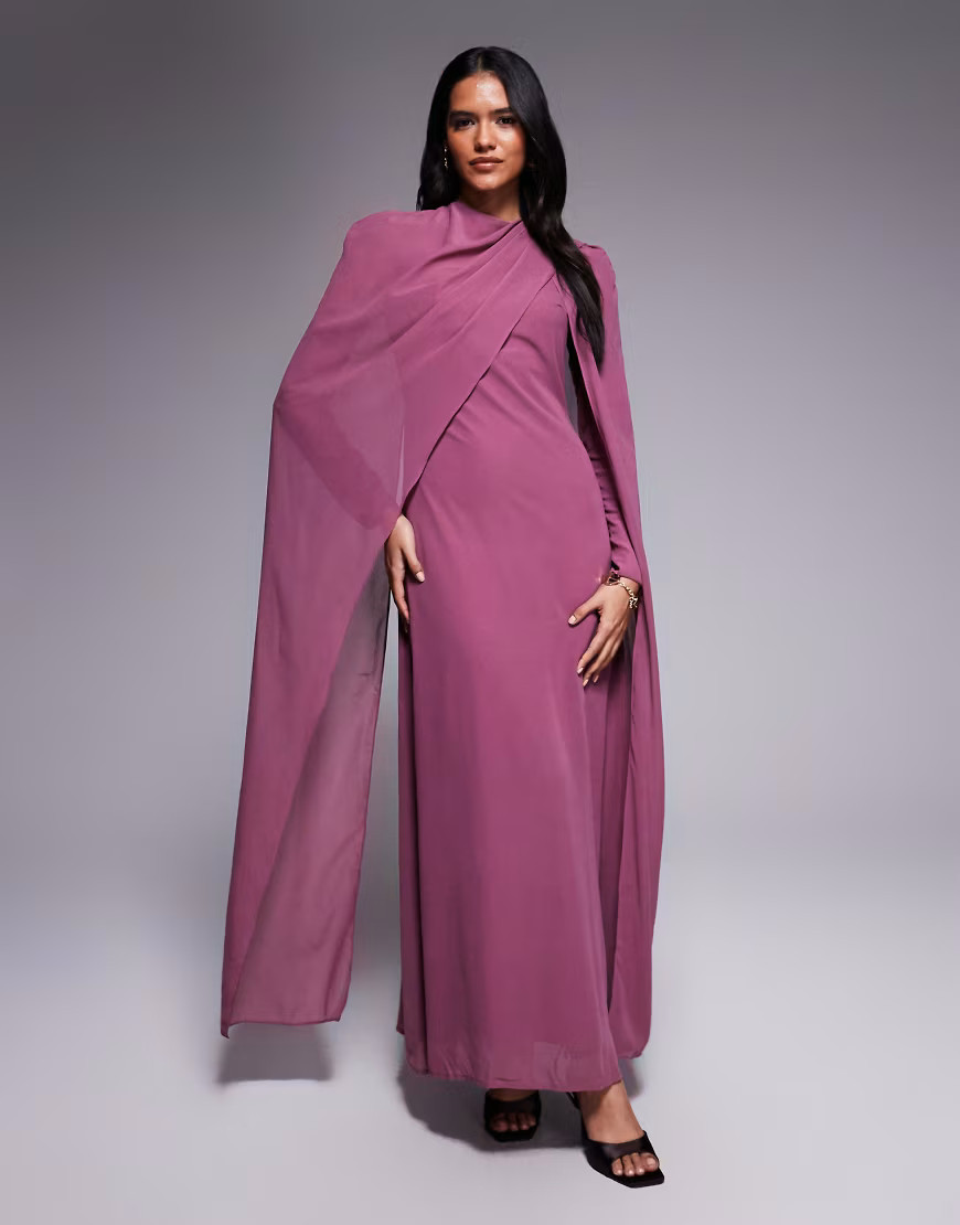 Beauut chiffon wrap cape detail maxi dress in pink-Purple | ASOS (Global)