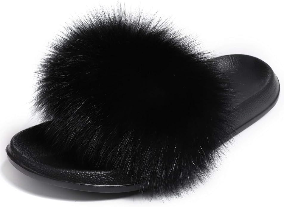Valpeak Fur Slippers Slides For Women Open Toe Fuzzy Fur Slippers Girls Fluffy House Slides Outdo... | Amazon (US)