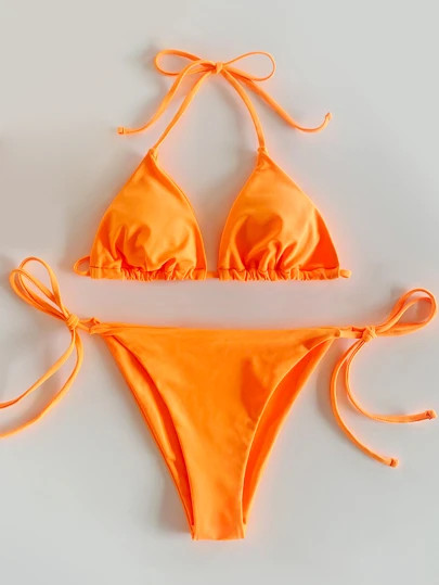 Halter Triangle Tie Side Bikini Swimsuit | SHEIN