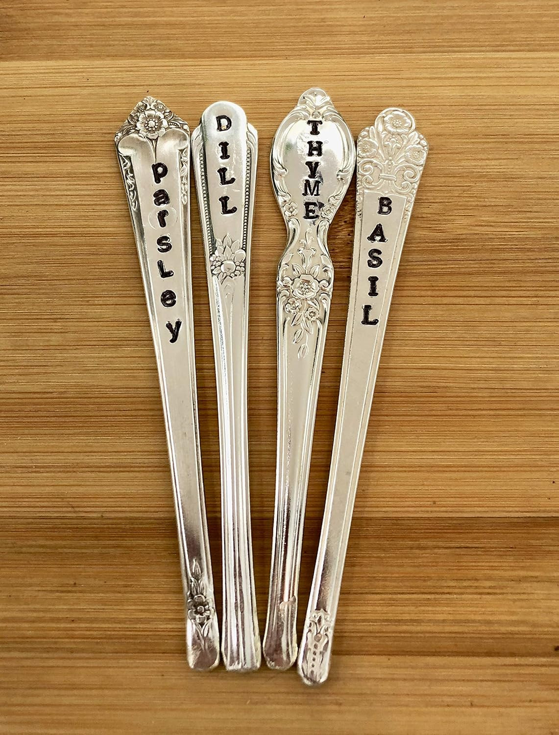 Personalized Herb Markers, SET OF 4, You Choose HERBS Silver Plate spoon handle Plant Labels, | Amazon (US)