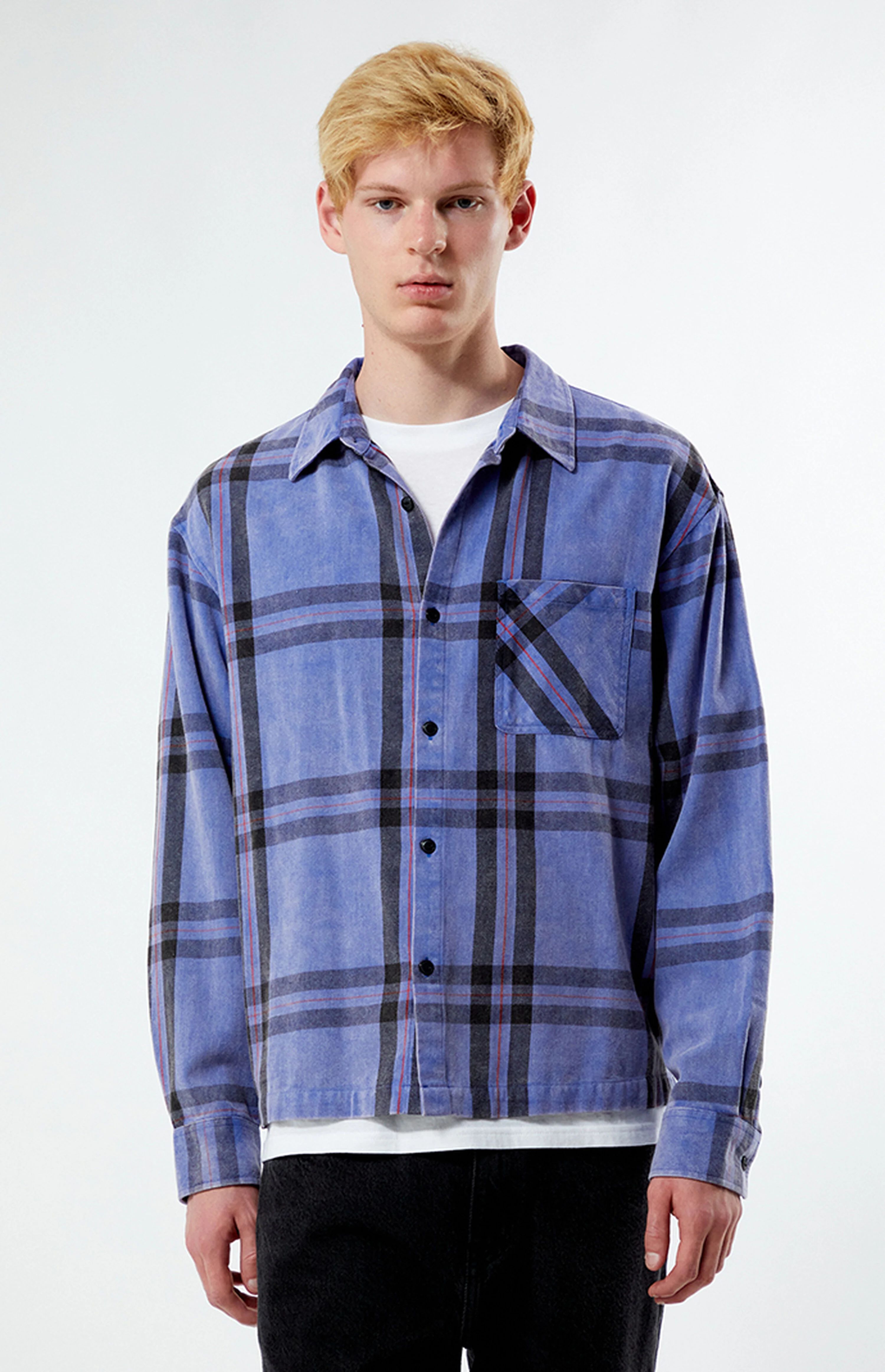 PacSun Blue Washed Cropped Flannel Shirt | PacSun