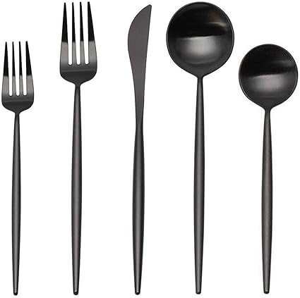 Matte Black Silverware Set, sharecook 20-Piece Stainless Steel Satin Finish Flatware Set Service ... | Amazon (US)