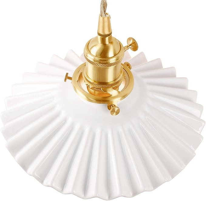 Pendant Light with White Pleated Ceramic Lmapshade, Brass Vintage Pendant Light Adjustable Hangin... | Amazon (US)