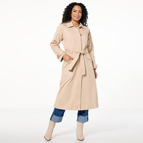 TWRHLL by Christie Brinkley Embroidered Trench Coat - Tan - Size Medium | HSN