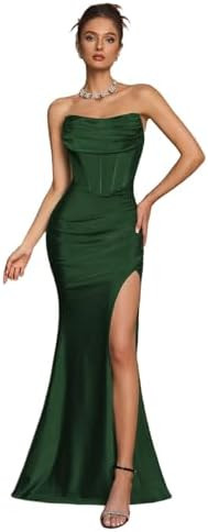 Women's Cocktail Dresses Elegant Black Strapless Slit Mermaid Evening Dresses for Wedding Guest | Amazon (US)