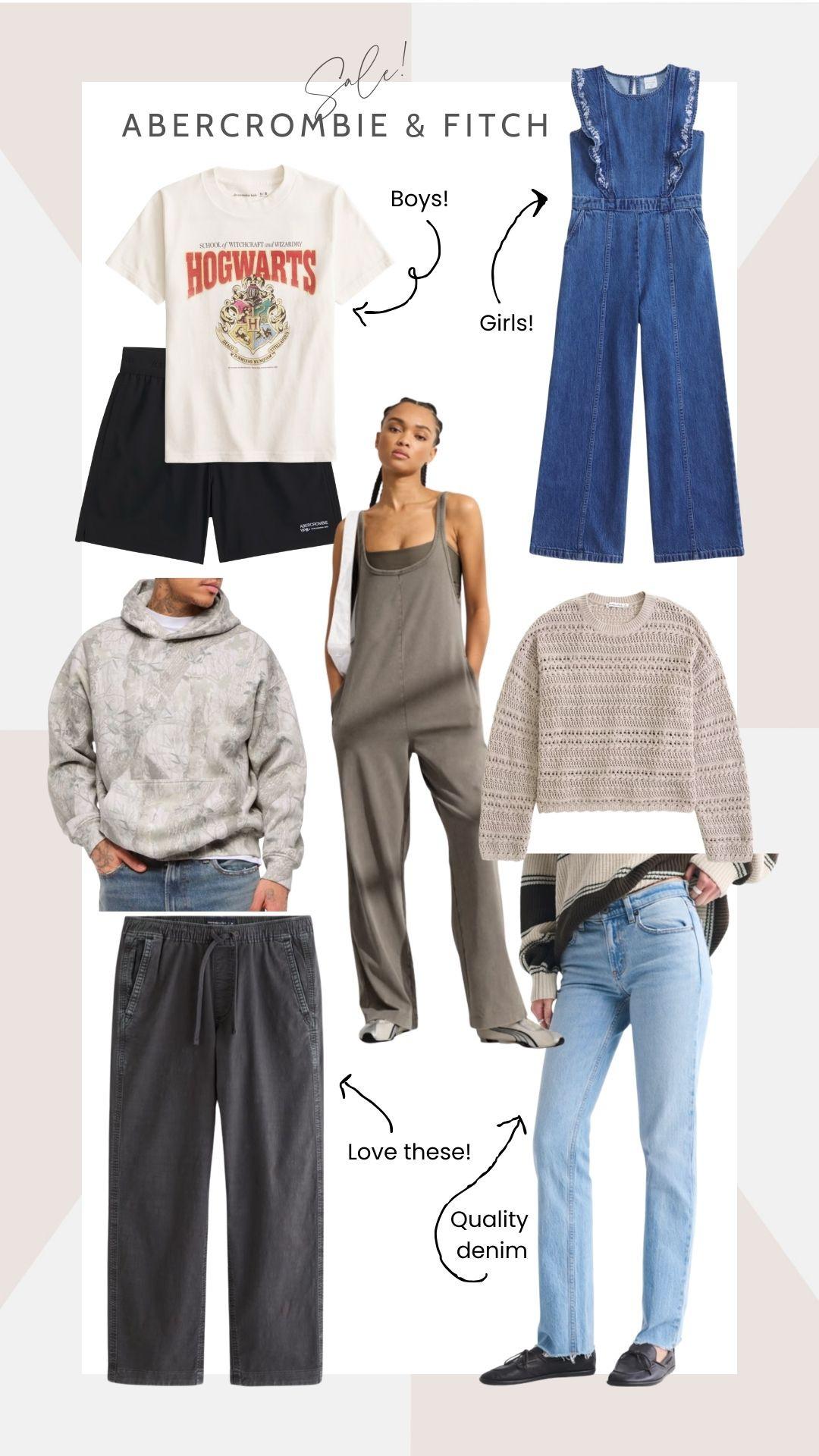 Abercrombie & Fitch! Styles for the whole family. That girls jumpsuit would be so cute for spring family photos. That women jumpsuit looks SO comfy.  #springfamilyphotos #girlsclothing #boysclothing  

 #LTKSpringSale #LTKActive #LTKTall