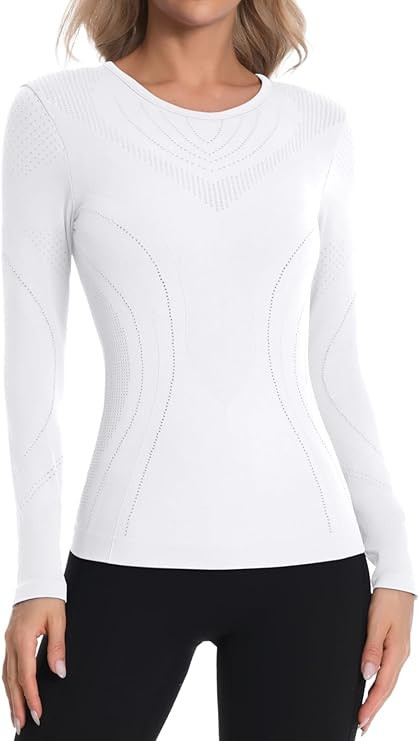 ATTRACO Thermal Shirts for Women Basic Long Sleeve Ruched Tops Seamless Slim Fit Thermal Undershi... | Amazon (US)