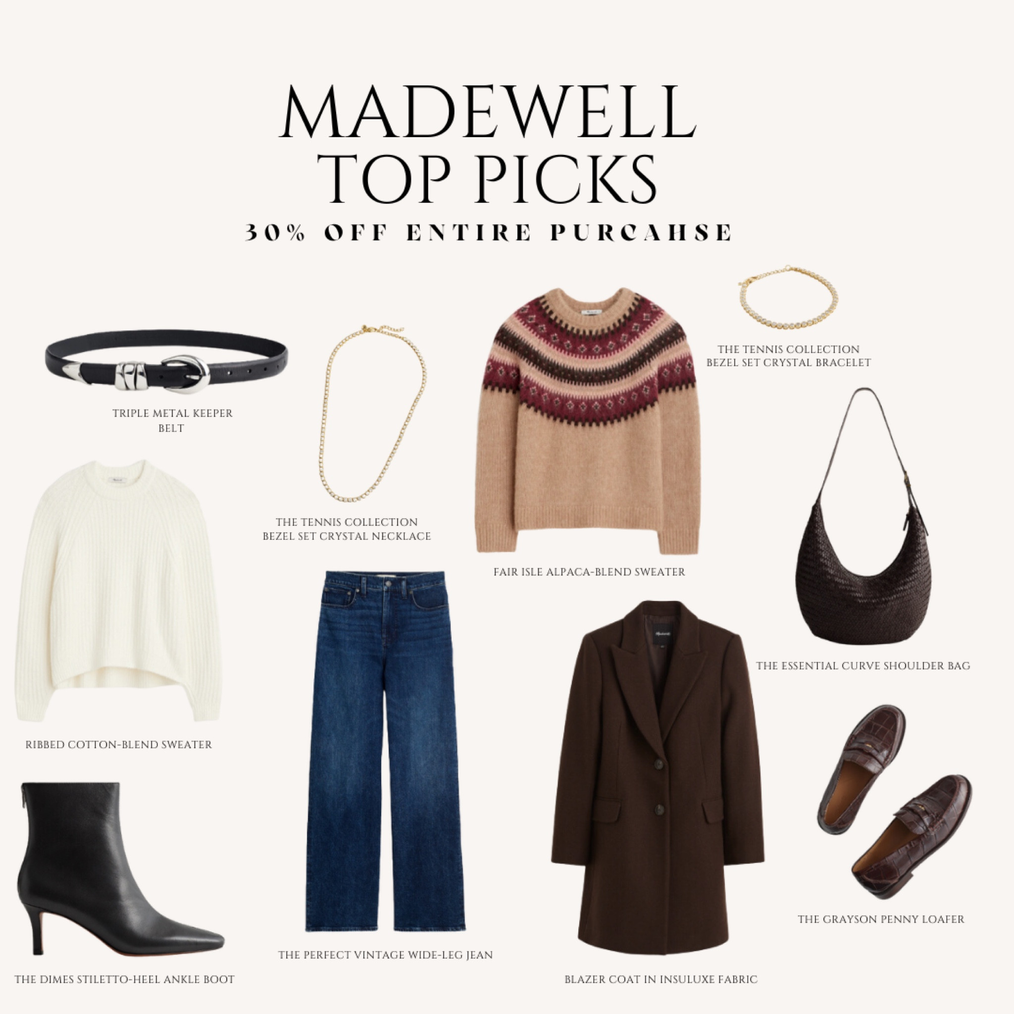 Madewell 30% entire purchase 🤎

Happy Shopping 🛍️ #madewell #giftguide #holidaygifts #shopping 

#LTKGiftGuide #LTKHoliday #LTKStyleTip