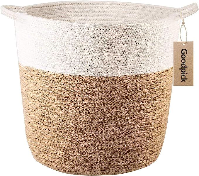Goodpick Cotton Rope Storage Basket- Jute Basket Woven Planter Basket Rope Laundry Basket with Ha... | Amazon (US)
