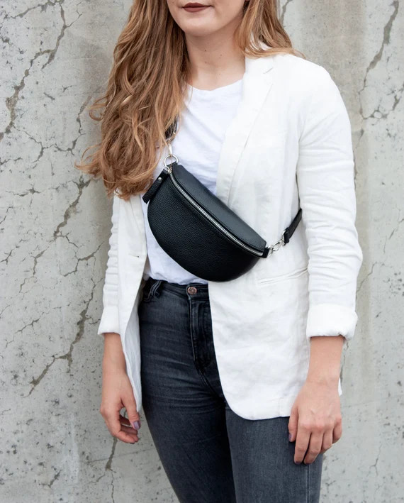 Black Leather Fanny Pack for Women, Small Crossbody Bag, Leather Bag Women, Leather Belt Bag - Sm... | Etsy (US)