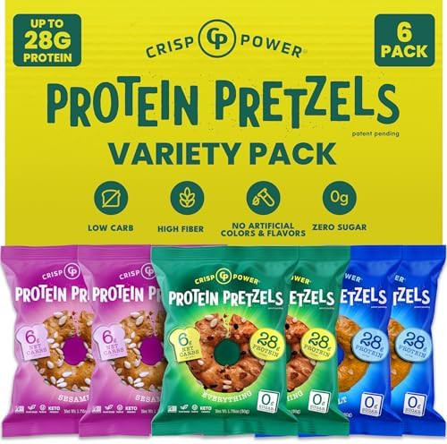 CRISP POWER High Protein Pretzels, Variety Pack With Sea Salt, Sesame, & Everything, 28g Plant-Ba... | Amazon (US)