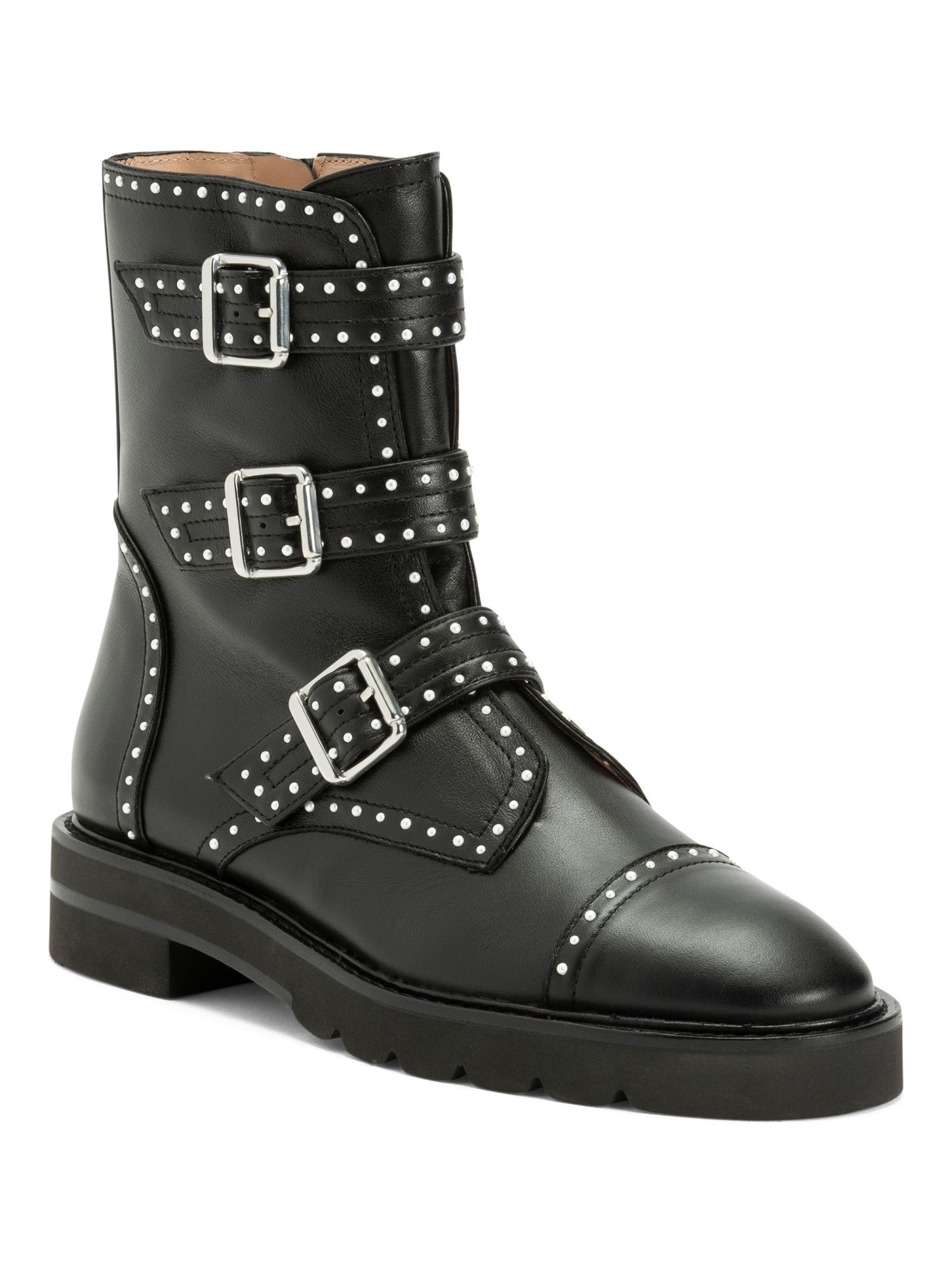 Made In Spain Leather Studded Buckle Boots | TJ Maxx