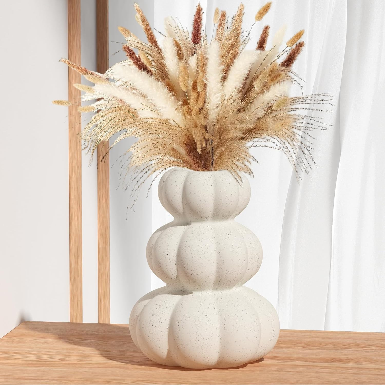 White Ceramic Vase, Ceramic Flower Vase,Boho Vase Suitable Pampas Grass and Flowers, Minimalist D... | Amazon (US)