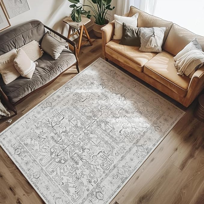 jinchan Washable Area Rug 5x7 - Low Pile Bedroom Rug Stain Resistant Vintage Rug Boho Area Rug - ... | Amazon (US)