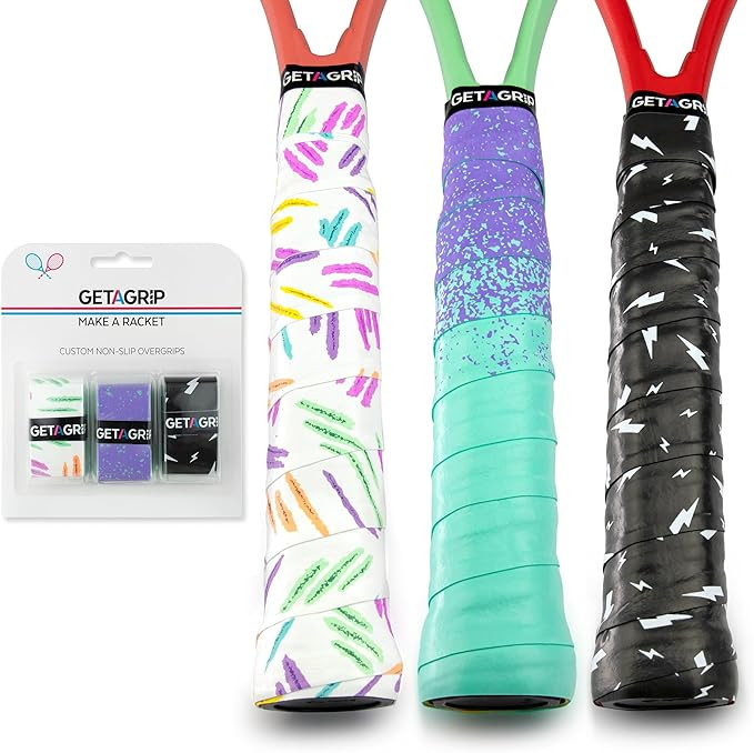 Get A Grip - Custom Tennis Racket Grip Tape - Anti-Slip/Quick-Drying Tennis Overgrips - Precut Ba... | Amazon (US)