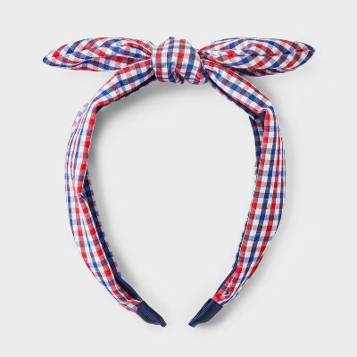 Americana Plaid with Tails Top Knot Headband - Red/White/Blue | Target