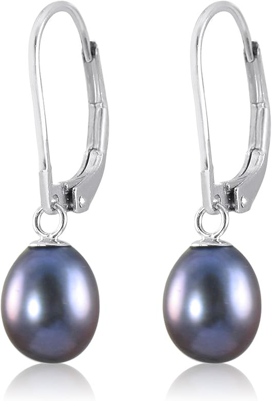 Kezef Genuine Freshwater Cultured Pearl 7-8mm Drops on Rhodium Plated Sterling Silver Dangling Le... | Amazon (US)