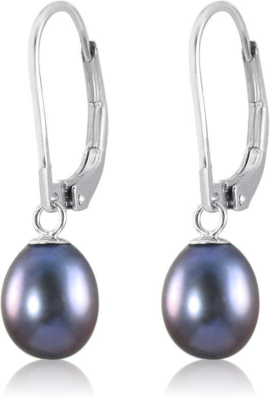 Kezef Genuine Freshwater Cultured Pearl 7-8mm Drops on Rhodium Plated Sterling Silver Dangling Le... | Amazon (US)