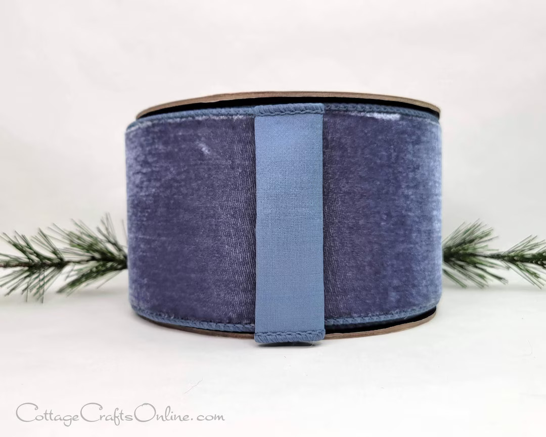 D Stevens Dusty Blue Velvet Ribbon, 4" Wired Edge, 10 Yard Roll ~ Lush Smoke 100 - Etsy | Etsy (US)