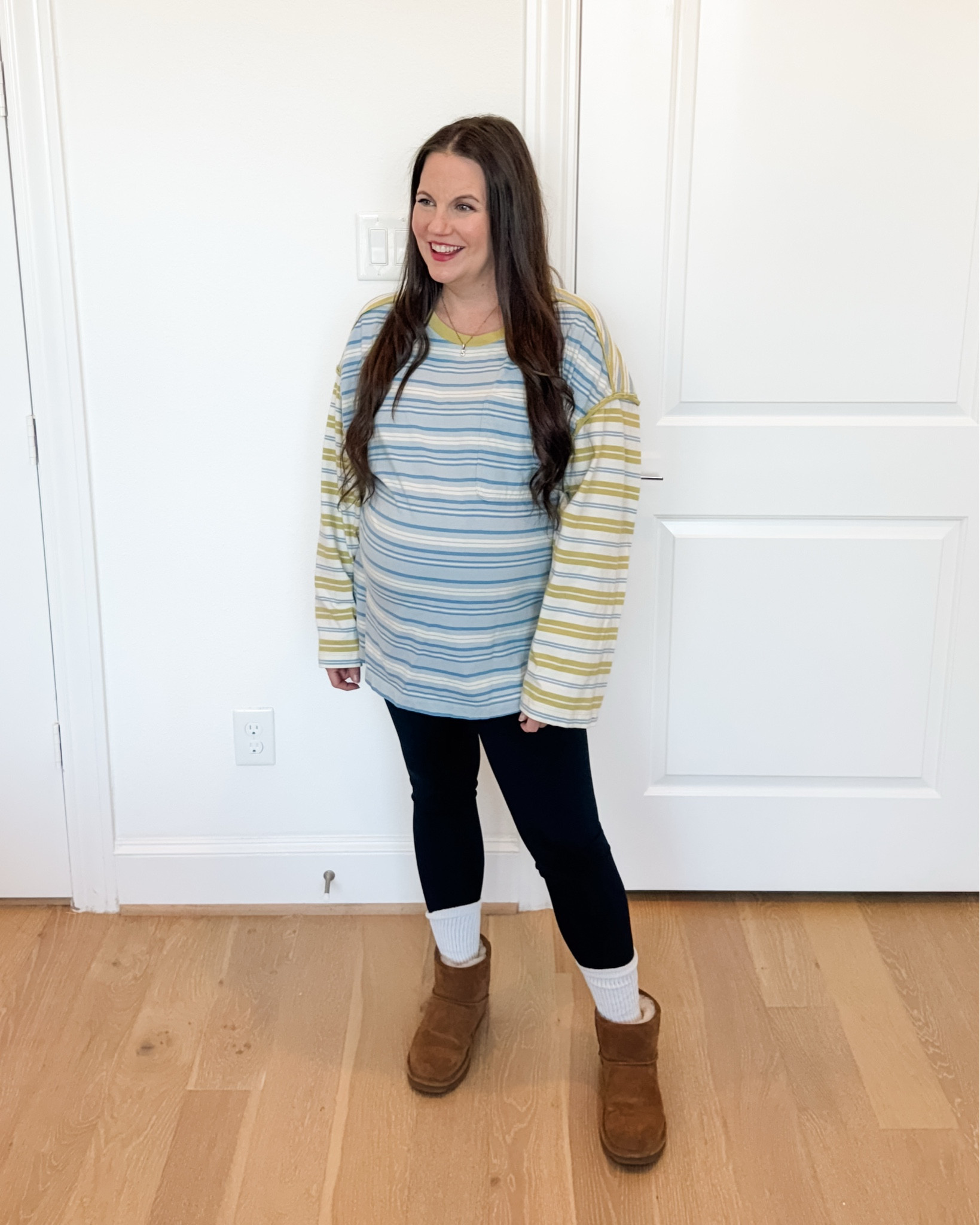Off-Duty Pregnancy Style

Keeping it comfy with this laid-back winter outfit that works perfectly as a casual outfit or elevated loungewear. The striped shirt has a relaxed fit that’s bump-friendly, paired with black leggings—aka the best black maternity leggings. Finished with brown booties, this look is an easy win for everyday casual fashion ideas.

#LTKBump #LTKPetite #LTKSeasonal