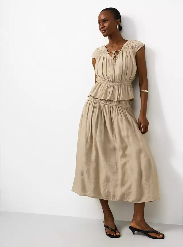 Buy Stone Crinkle Tie Front Co-ord Top 16 | Tops | Tu | Tu Clothing