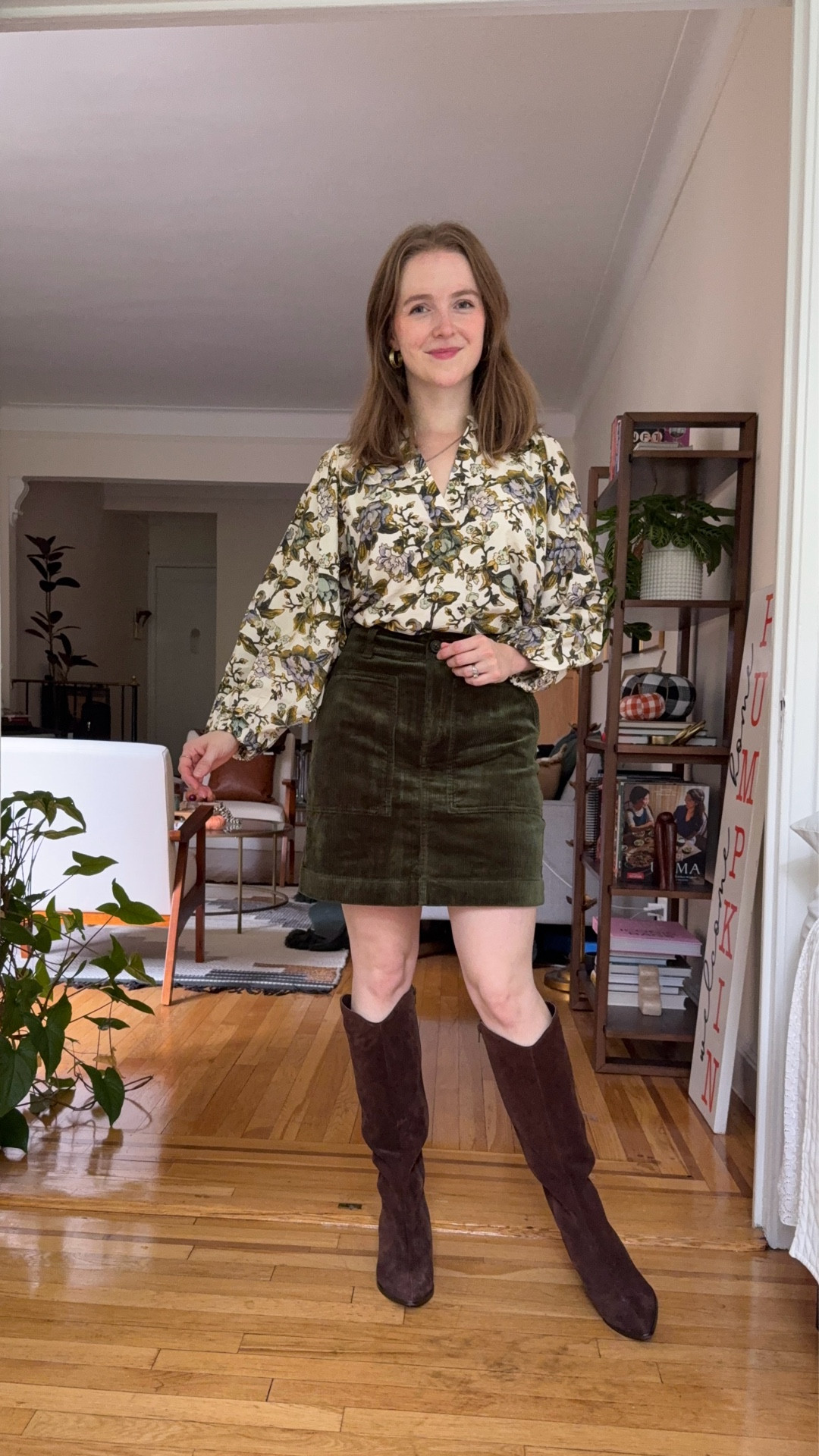 Fall skirt outfits. 
50% off + free shipping
Corduroy skirt xs petite (not tight in the butt)
Xs regular blouse. 
7 boots sized up 1/2 to wear with thick socks


#LTKFindsUnder100 #LTKStyleTip #LTKSaleAlert